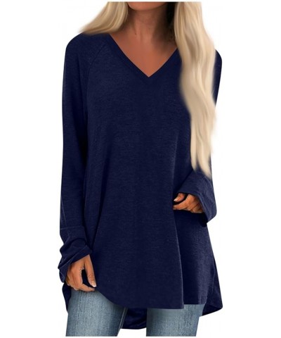 Tops for Women Winter Shirt Long Sleeve Womens Blouses Dressy Solid Color Tunic Fall Sweatshirts V Neck Clothes F51-navy $11....