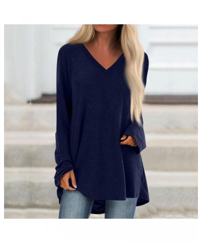 Tops for Women Winter Shirt Long Sleeve Womens Blouses Dressy Solid Color Tunic Fall Sweatshirts V Neck Clothes F51-navy $11....