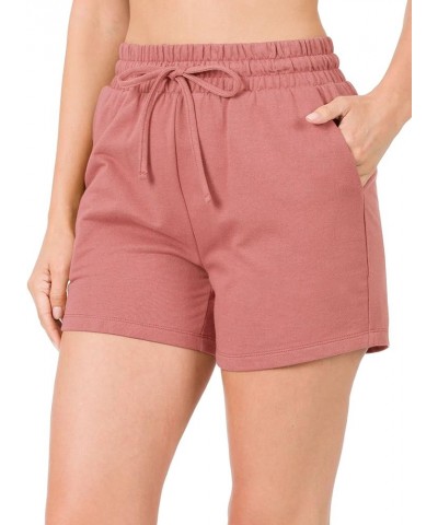 Women's French Terry Drawstring Elastic High Waist Shorts Pink $10.99 Activewear