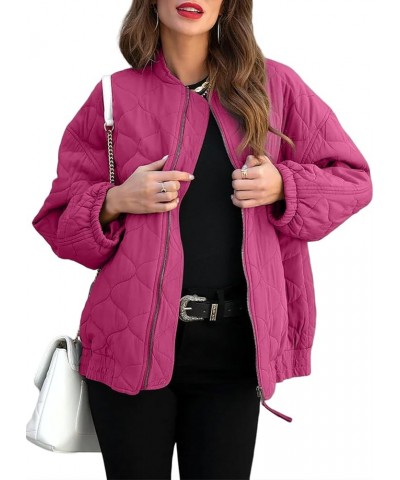 Zip Up Jackets for Women Fashion 2023 Winter Coat for Women Business Casual Diamond Quilted Lightweight Jackets Rose Red $23....