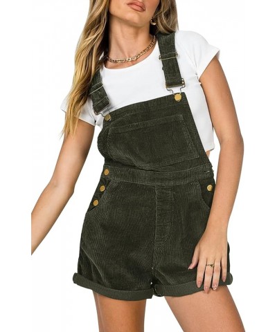 Women Corduroy Short Overalls Romper Jumpsuit Casual Adjustable Straps Cute Plain Overall With Pockets Army Green $23.93 Over...