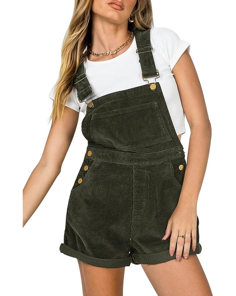 Women Corduroy Short Overalls Romper Jumpsuit Casual Adjustable Straps Cute Plain Overall With Pockets Army Green $23.93 Over...