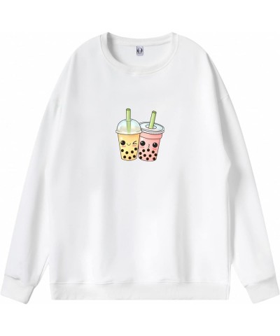 Cute Boba Milk Tea Crewneck Sweatshirt Teen Girls Trendy Oversized Y2K Kawaii Long Sleeves Hoodie Womens Pullover White $9.96...