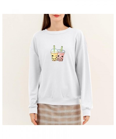 Cute Boba Milk Tea Crewneck Sweatshirt Teen Girls Trendy Oversized Y2K Kawaii Long Sleeves Hoodie Womens Pullover White $9.96...