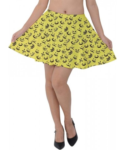 Womens Casual Mini Skirt Halloween Pattern Kawaii Cartoon Pattern Cute Ghosts Velvet Skater Skirt, XS-3XL Yellow $17.97 Skirts