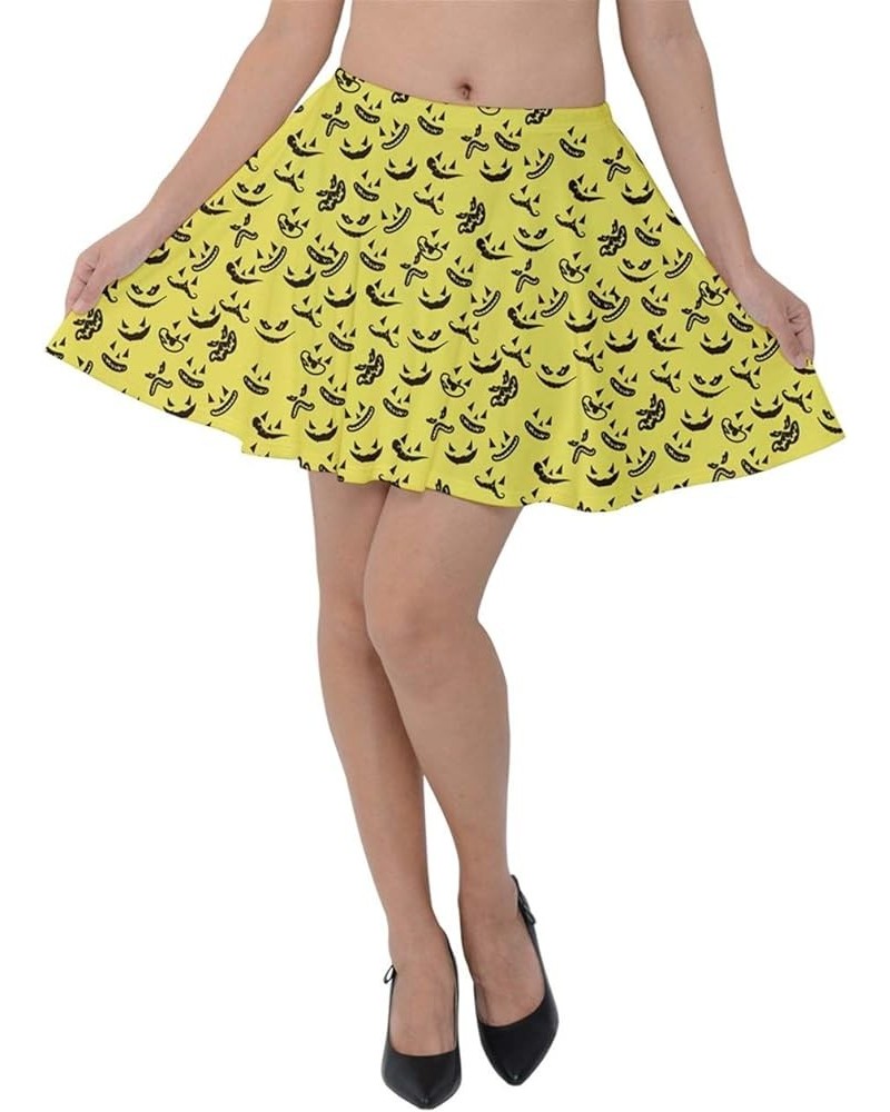 Womens Casual Mini Skirt Halloween Pattern Kawaii Cartoon Pattern Cute Ghosts Velvet Skater Skirt, XS-3XL Yellow $17.97 Skirts