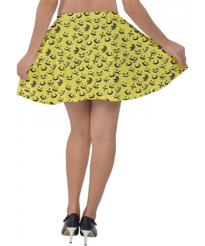 Womens Casual Mini Skirt Halloween Pattern Kawaii Cartoon Pattern Cute Ghosts Velvet Skater Skirt, XS-3XL Yellow $17.97 Skirts