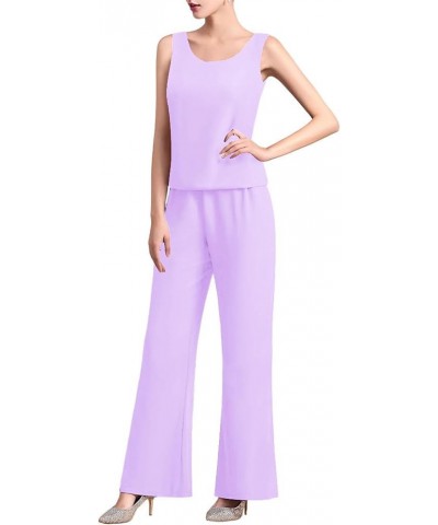 Women's Mother of The Bride Pants Suits Chiffon Lace 3 Piece Wedding Guest Outfits Evening Gowns Sets Z Lavender $17.34 Suits