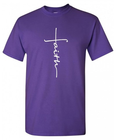 Simple Faith Cross Religious Unisex Short Sleeve Printed Tee Shirt Purple $14.02 Others