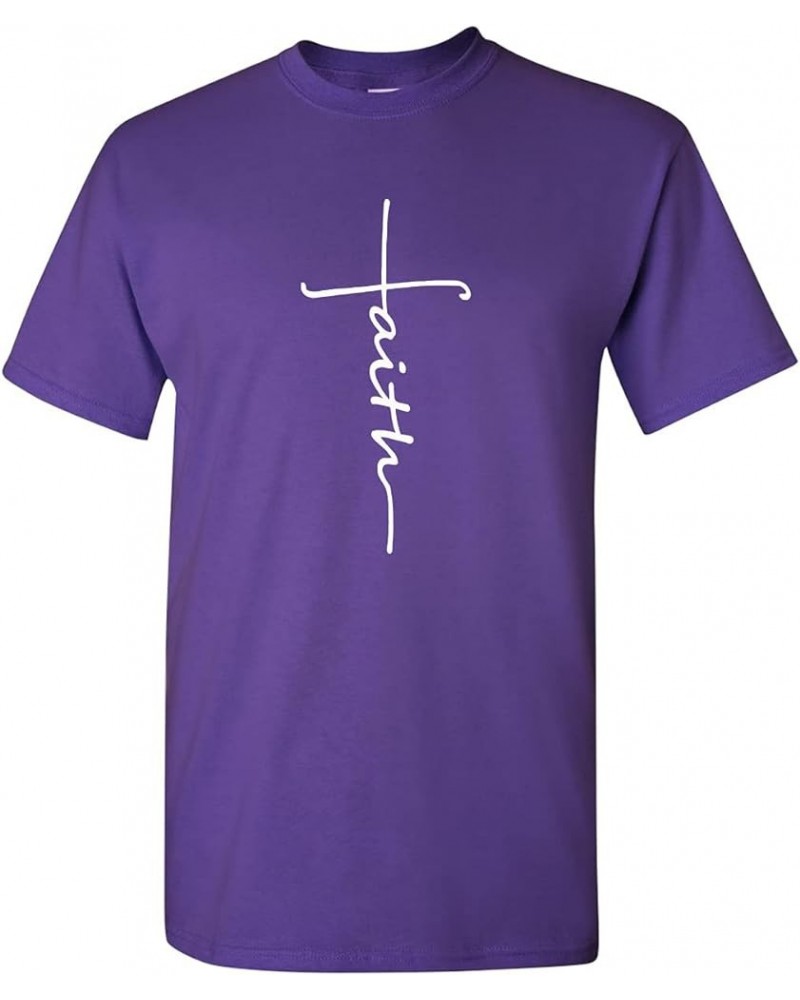 Simple Faith Cross Religious Unisex Short Sleeve Printed Tee Shirt Purple $14.02 Others