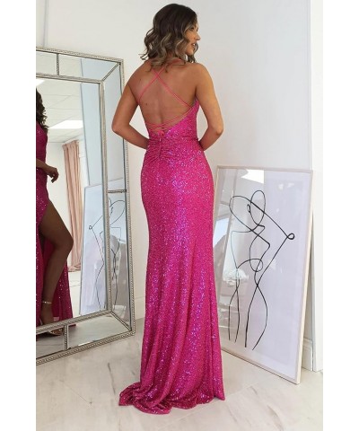 Spaghetti Straps Sequin Mermaid Prom Dresses for Women Long Wrap Slit Formal Evening Party Gown Silver $41.24 Dresses