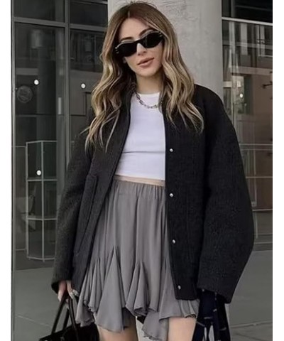 Women's Wool Blend Jacket Oversized Shacket Casual Button Down Varsity Jacket with Pockets 2023 Black $7.79 Coats