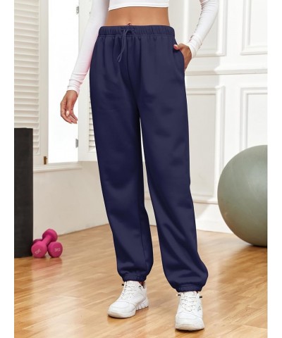 Women Fleece Pants Drawstring Elastic Waist Solid Oversized Workout Sweatpants Lounge Trousers with Pockets Navy Blue $10.39 ...