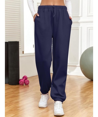 Women Fleece Pants Drawstring Elastic Waist Solid Oversized Workout Sweatpants Lounge Trousers with Pockets Navy Blue $10.39 ...