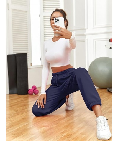 Women Fleece Pants Drawstring Elastic Waist Solid Oversized Workout Sweatpants Lounge Trousers with Pockets Navy Blue $10.39 ...