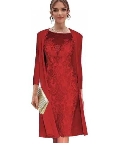 Women's Lace Mother of The Bride Dresses with Jackets for Wedding 2 Pieces Long Sleeve Formal Dress Evening Gown Red $57.50 D...