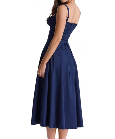 Women Y2k Square Neck Midi Dress Sleeveless Low Cut Tie Front Corset Dress Flowy A Line Long Sundress Midi-blue $13.43 Dresses