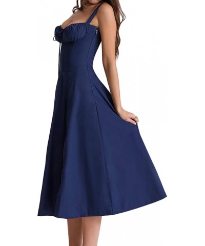 Women Y2k Square Neck Midi Dress Sleeveless Low Cut Tie Front Corset Dress Flowy A Line Long Sundress Midi-blue $13.43 Dresses