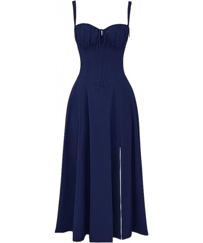 Women Y2k Square Neck Midi Dress Sleeveless Low Cut Tie Front Corset Dress Flowy A Line Long Sundress Midi-blue $13.43 Dresses