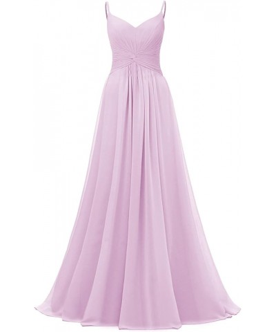 V-Neck Spaghetti Straps Bridesmaid Dresses Long Chiffon Formal Prom Gown Wedding Party Pink $46.25 Dresses