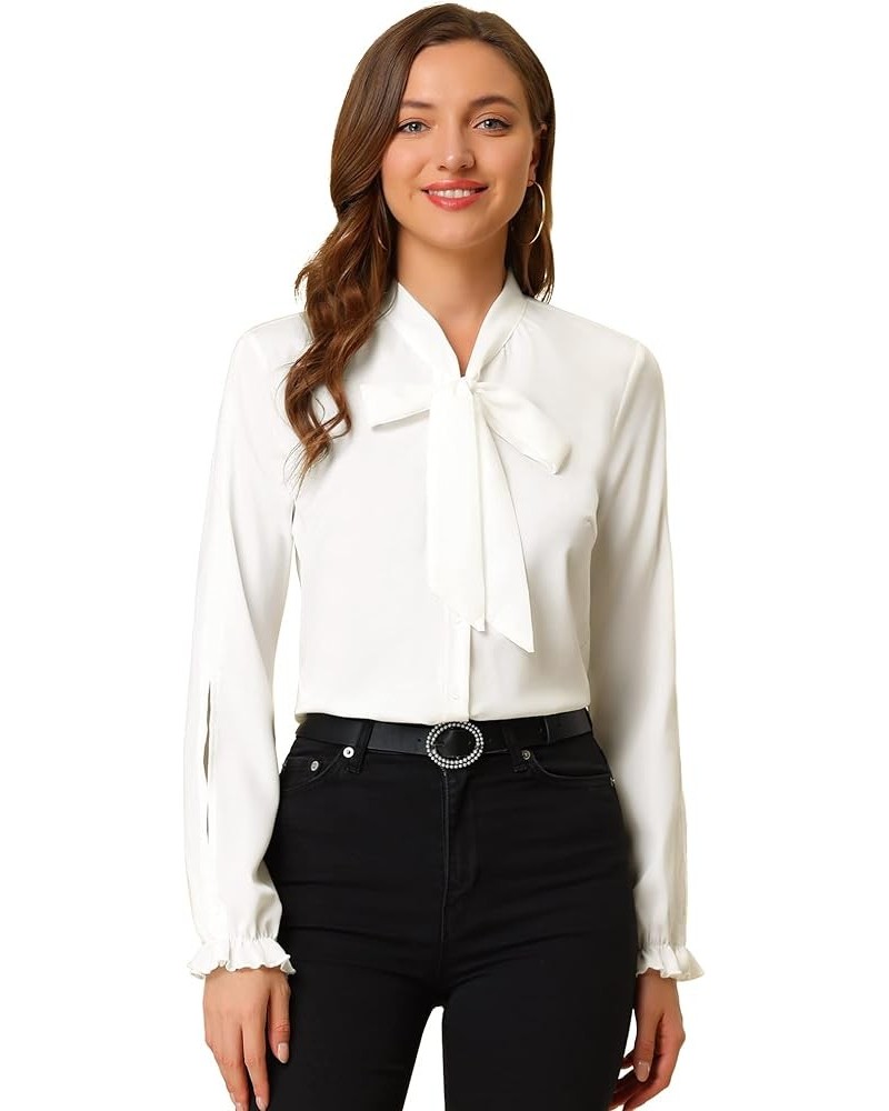 Work Blouse for Women's Elegant Bow Tie Neck Long Sleeve Shirt Top White $17.43 Blouses