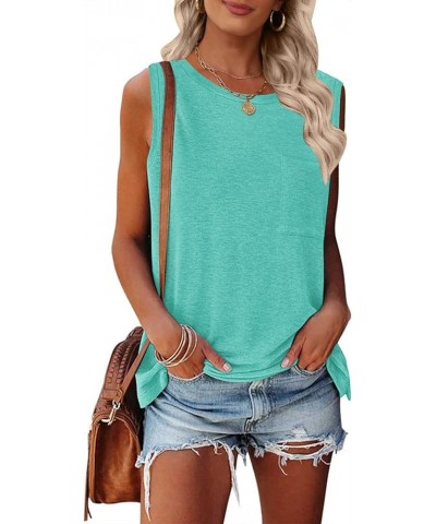 Women's Summer Sleeveless Crew Neck Tank Tops Casual Basic T Shirts Blouse Lightgreen $11.79 Tanks