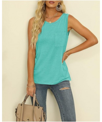 Women's Summer Sleeveless Crew Neck Tank Tops Casual Basic T Shirts Blouse Lightgreen $11.79 Tanks