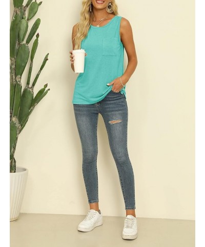 Women's Summer Sleeveless Crew Neck Tank Tops Casual Basic T Shirts Blouse Lightgreen $11.79 Tanks