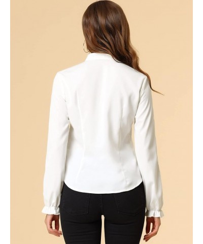 Work Blouse for Women's Elegant Bow Tie Neck Long Sleeve Shirt Top White $17.43 Blouses