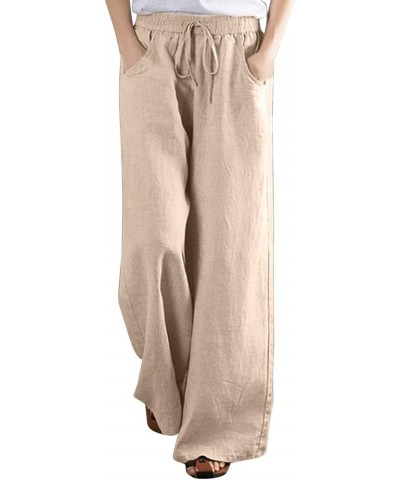 High Waisted Wide Leg Pants for Women Summer Casual Palazzo Linen Pants Drawstring Flowy Trousers with Pockets 1 Beige $10.54...