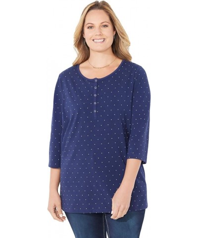 Women's Plus Size Suprema Snap-Placket Tee Navy Dot $16.81 T-Shirts