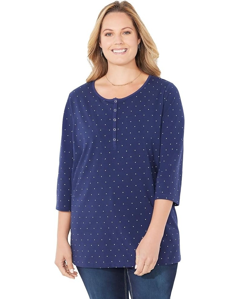 Women's Plus Size Suprema Snap-Placket Tee Navy Dot $16.81 T-Shirts