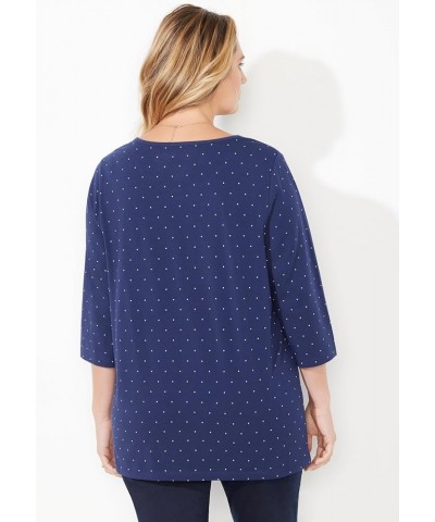 Women's Plus Size Suprema Snap-Placket Tee Navy Dot $16.81 T-Shirts