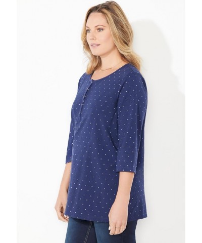 Women's Plus Size Suprema Snap-Placket Tee Navy Dot $16.81 T-Shirts