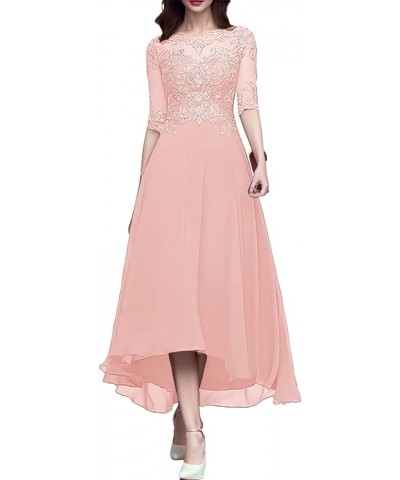 Women's A Line Tea Length Mother of The Bride Dresses with Sleeve Lace Applique Chiffon Formal Evening Gown Blush Pink $30.75...