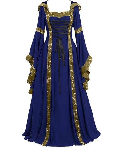 Halloween Hocus Pocus Dress for Women Steampunk Victorian Hooded Medieval Dress Irish Retro Gown Floor Length Cosplay A-blue ...