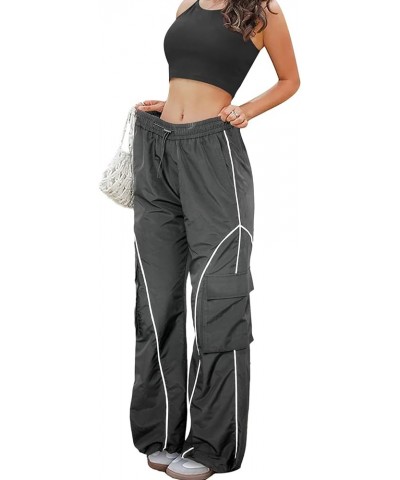 Womens Parachute Pants Baggy Y2k Track Pants Elastic Waist Side Stripes Sweatpants Loose Wide Leg Joggers Cargo Pants B Dark ...