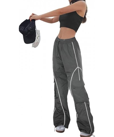 Womens Parachute Pants Baggy Y2k Track Pants Elastic Waist Side Stripes Sweatpants Loose Wide Leg Joggers Cargo Pants B Dark ...