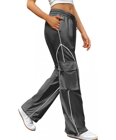 Womens Parachute Pants Baggy Y2k Track Pants Elastic Waist Side Stripes Sweatpants Loose Wide Leg Joggers Cargo Pants B Dark ...