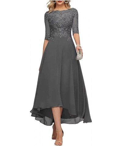 3/4 Sleeves Mother of The Bride Dresses for Wedding Tea Length Lace Appliques Formal Dresses for Women Grey $38.46 Dresses