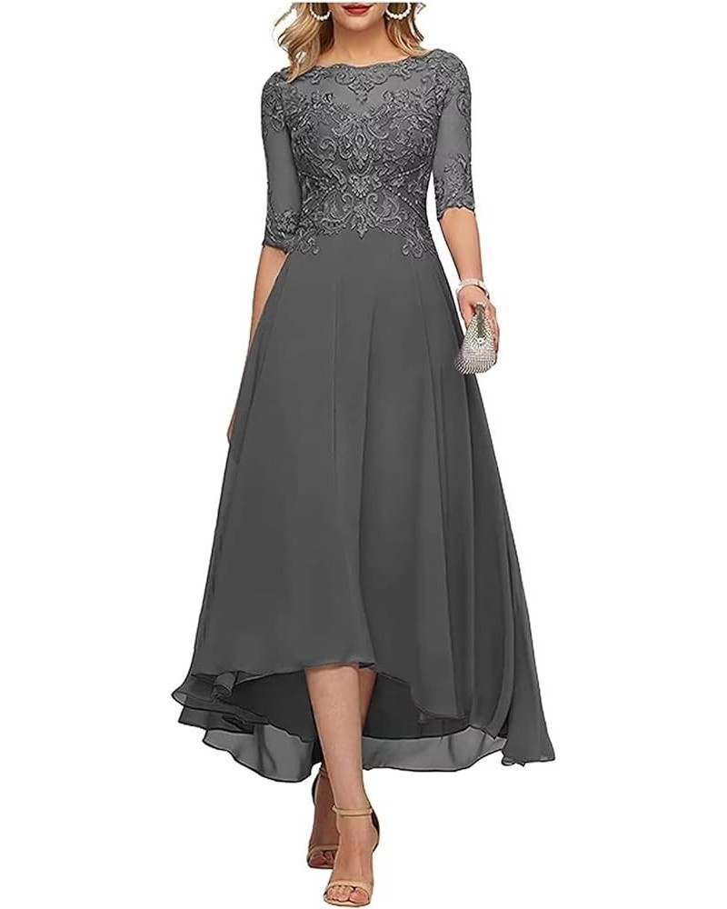 3/4 Sleeves Mother of The Bride Dresses for Wedding Tea Length Lace Appliques Formal Dresses for Women Grey $38.46 Dresses