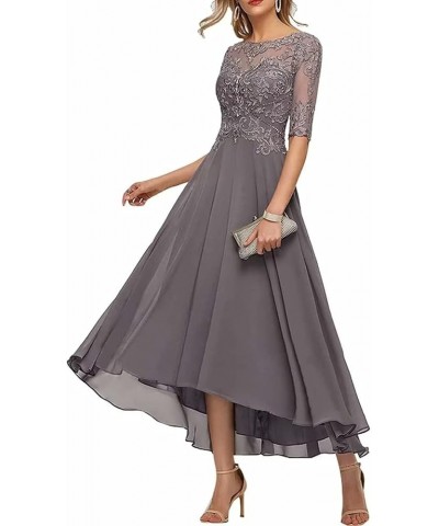 3/4 Sleeves Mother of The Bride Dresses for Wedding Tea Length Lace Appliques Formal Dresses for Women Grey $38.46 Dresses