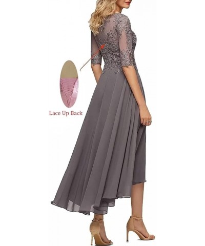 3/4 Sleeves Mother of The Bride Dresses for Wedding Tea Length Lace Appliques Formal Dresses for Women Grey $38.46 Dresses