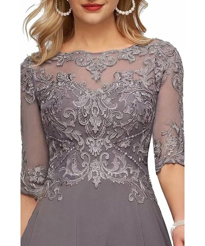 3/4 Sleeves Mother of The Bride Dresses for Wedding Tea Length Lace Appliques Formal Dresses for Women Grey $38.46 Dresses