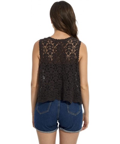 Womens Floral Crochet Lace Trim Sleeveless Open Front Vest Cardigan Grey $10.78 Sweaters