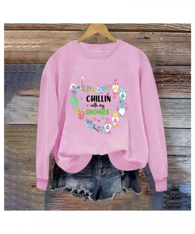 Easter Sweatshirts for Women Cute Funny Easter Shirts Rabbit Graphic Crewneck Sweatshirts Loose Workout Tops Trendy A11 Pink ...