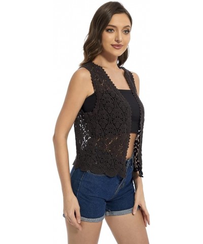 Womens Floral Crochet Lace Trim Sleeveless Open Front Vest Cardigan Grey $10.78 Sweaters