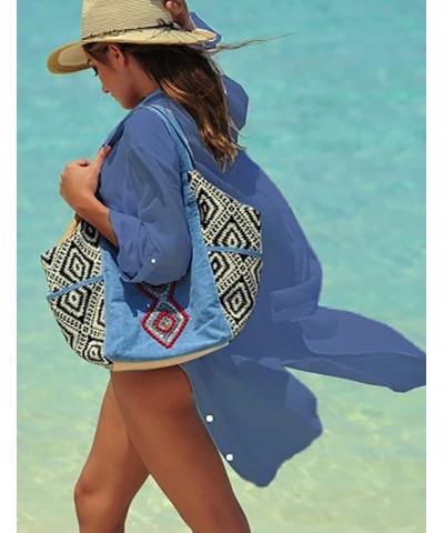 Swimsuit Coverup for Women Button Down Shirts with Pockets Bikini Cover Up A-dark Blue $10.34 Swimsuits