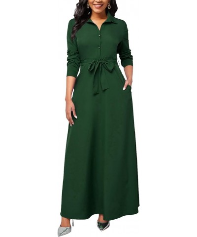 Womens Maxi Dresses Long Sleeve Floral Printed Casual V Neck Loose Party Dress Fall Green/Ssf $19.74 Dresses