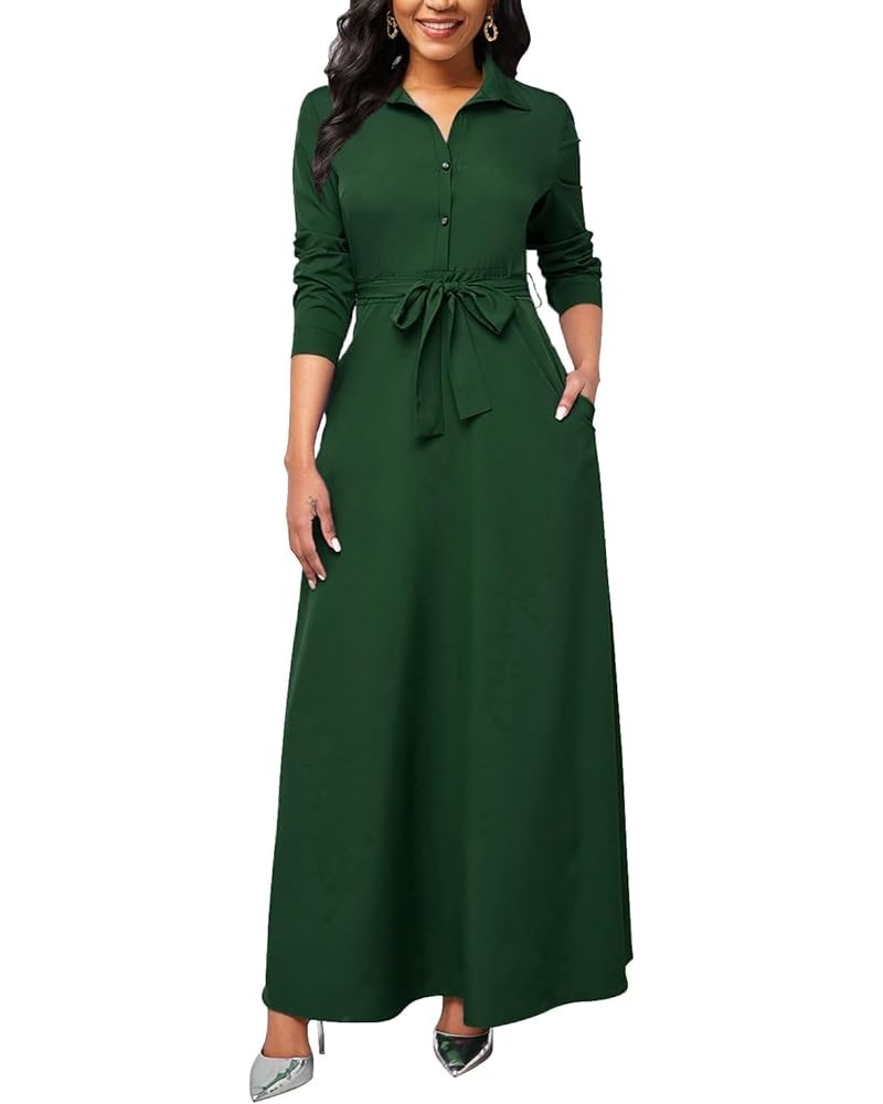 Womens Maxi Dresses Long Sleeve Floral Printed Casual V Neck Loose Party Dress Fall Green/Ssf $19.74 Dresses